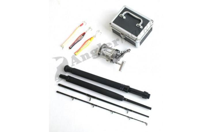 Giga Fighter Angelset Meeresangler inkl. Angelschnur, Rohr, Angelköder, Multirolle