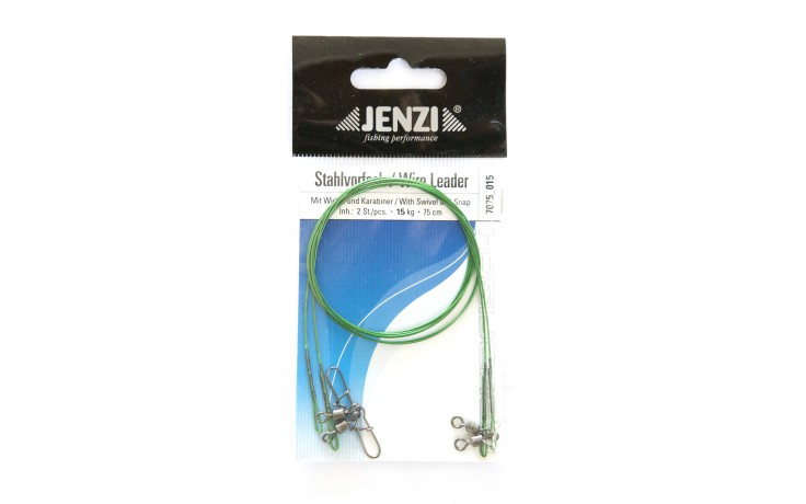 Jenzi Stahlvorfach mit Wirbel und Karabiner 15 kg 75 cm