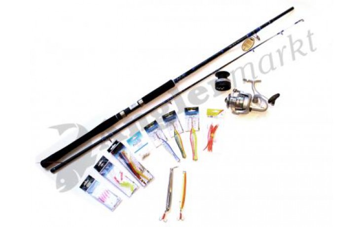 Adventure Norwegen Komplett Set Angelset mit Angelrolle Angelrute Angelschnur und Zubehör 