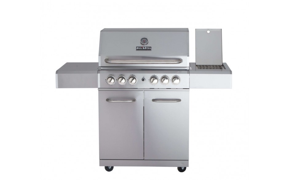 Allgrill Allrounder L Gasgrill mit Seitenbrenner Volledelstahl Gasgrill 20,7 kW 4flammig Gasgrill 71 * 46cm Grillfläche
