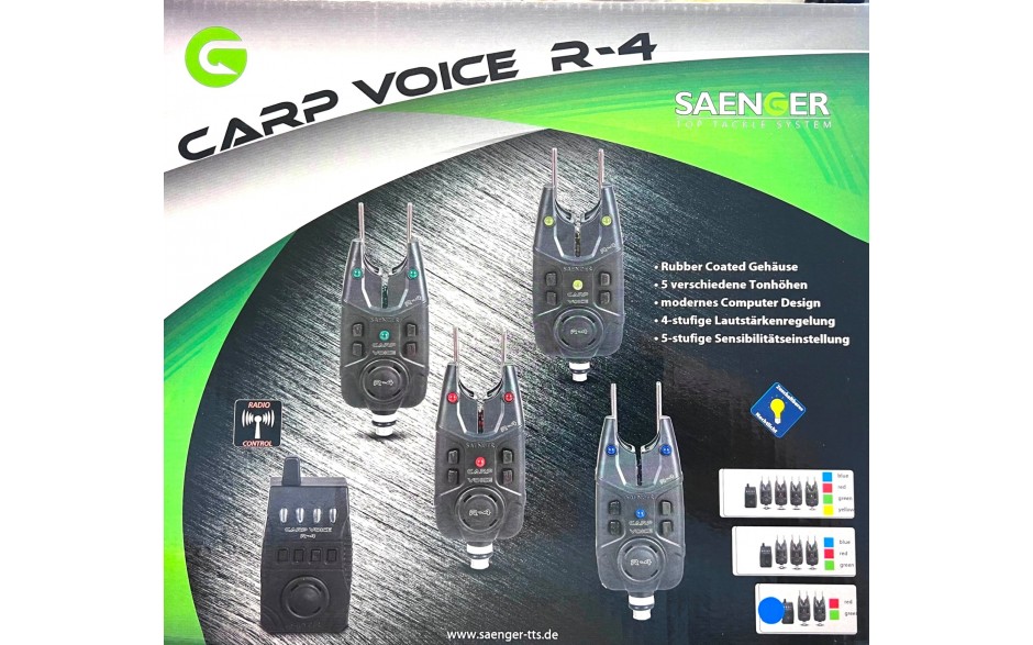 Sänger Carp Voice R-4 4 + 1 Funkbissanzeiger Set mit Radio Control und verstellbarem Ton, Lautstärke, Sensibilität