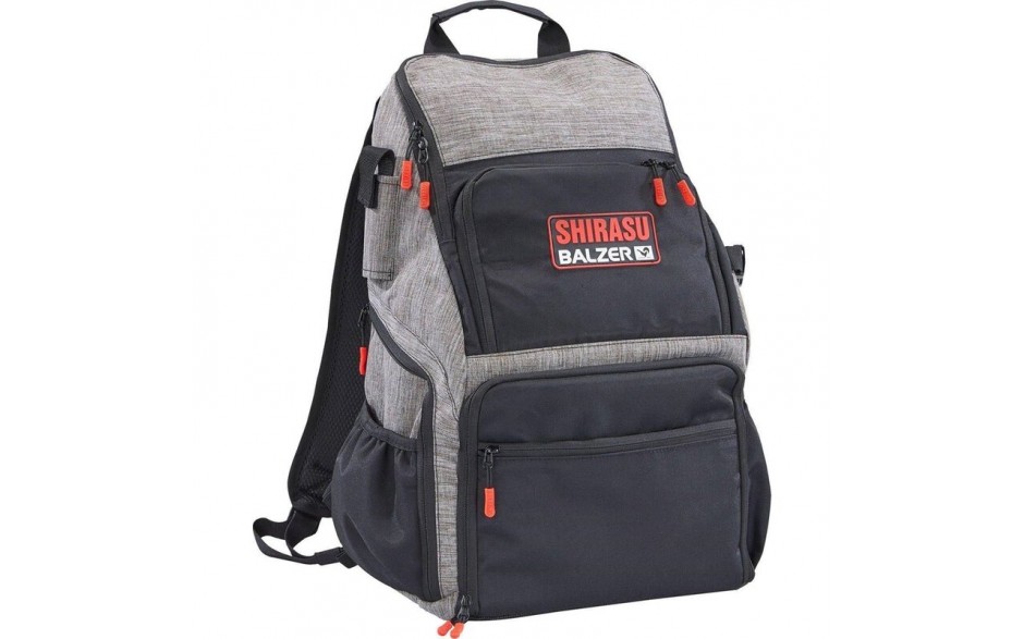 Shirasu Angelrucksack mit Angelzubehörboxen 49 x 35 x 21cm mit 2 Zubehörboxen und 2 Zangenhalter für Angelzangen